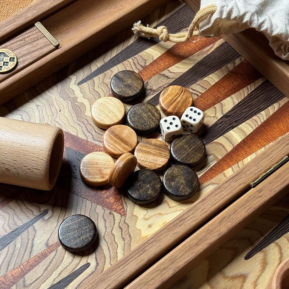 Backgammon Set aus Olivenbaum Holz von Manopoulos