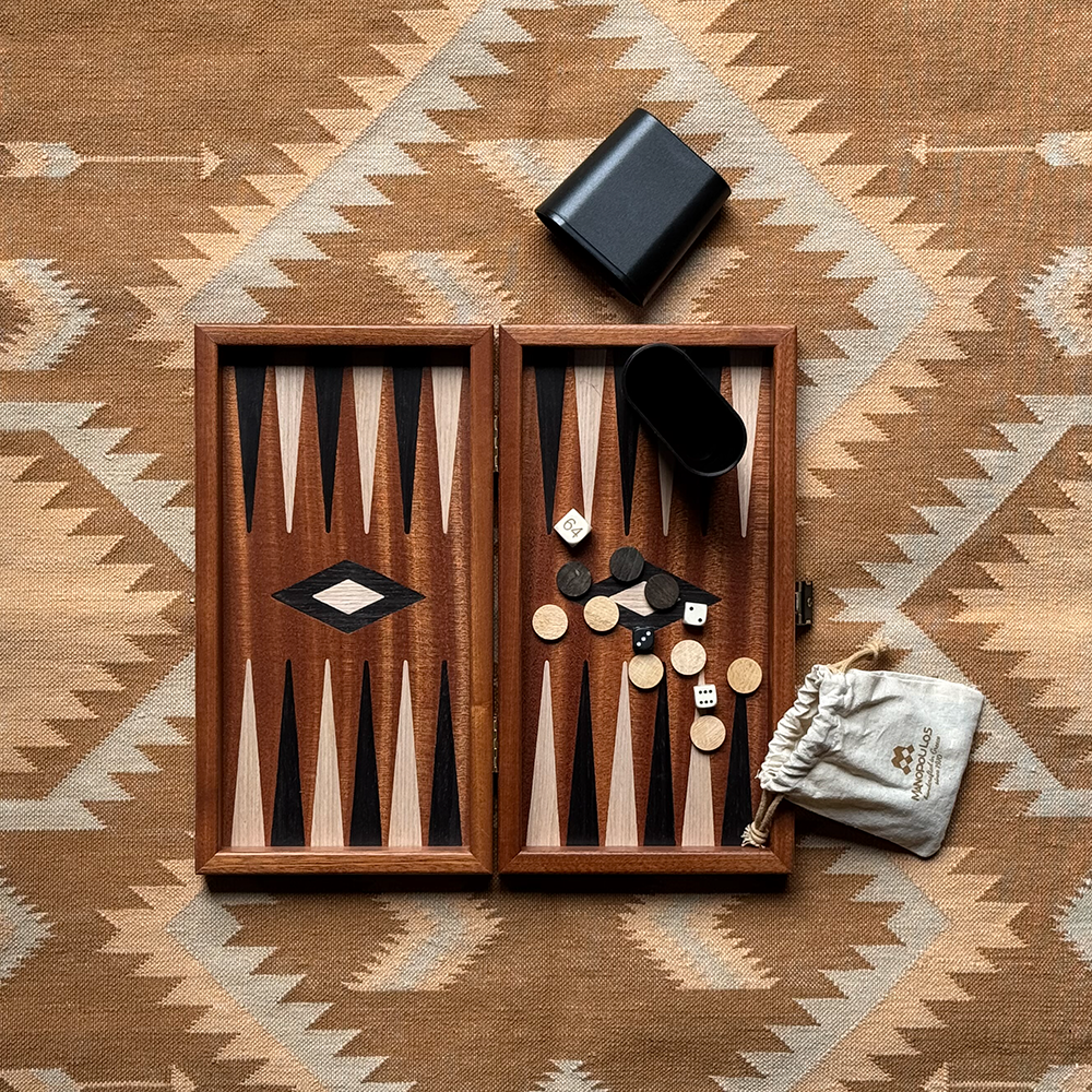 Schach & Backgammon Set aus Mahagoniholz von Manopoulos, Hergestellt in Griechenland