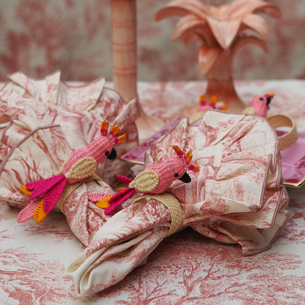 Serviette mit Toile de jouy Muster aus Baumwolle von Borgo delle Tovaglie im Fabton rosa