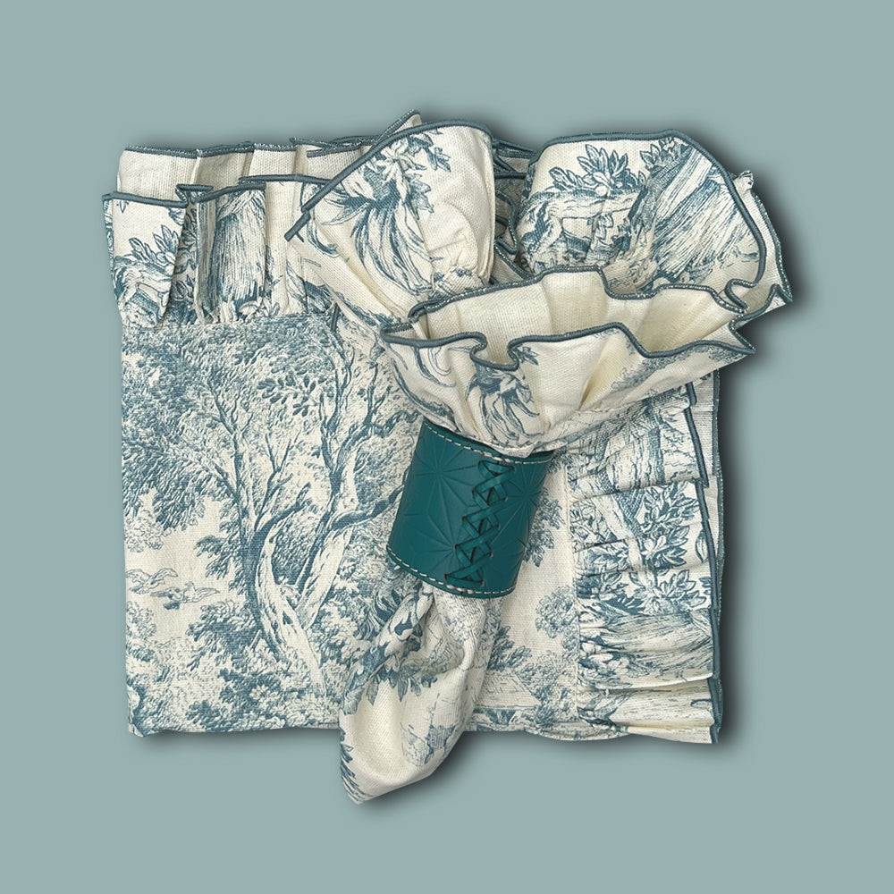 Serviette mit Toile de jouy Muster aus Baumwolle von Borgo delle Tovaglie im Fabton blau