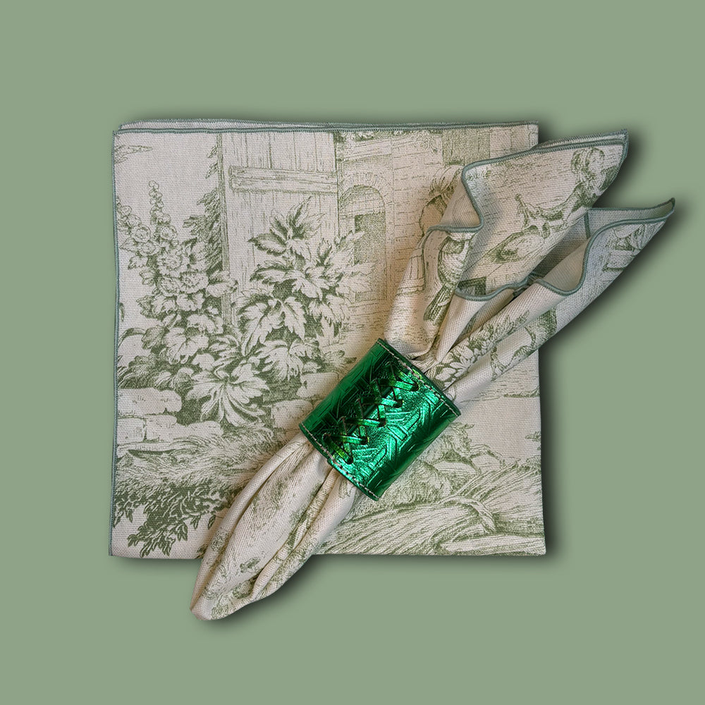 Serviette mit Toile de jouy Muster aus Baumwolle von Borgo delle Tovaglie im Fabton grün