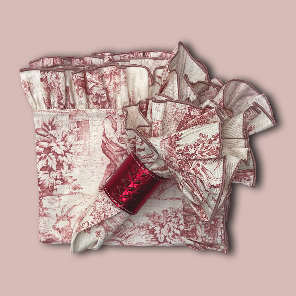Serviette mit Toile de jouy Muster aus Baumwolle von Borgo delle Tovaglie im Fabton rosa