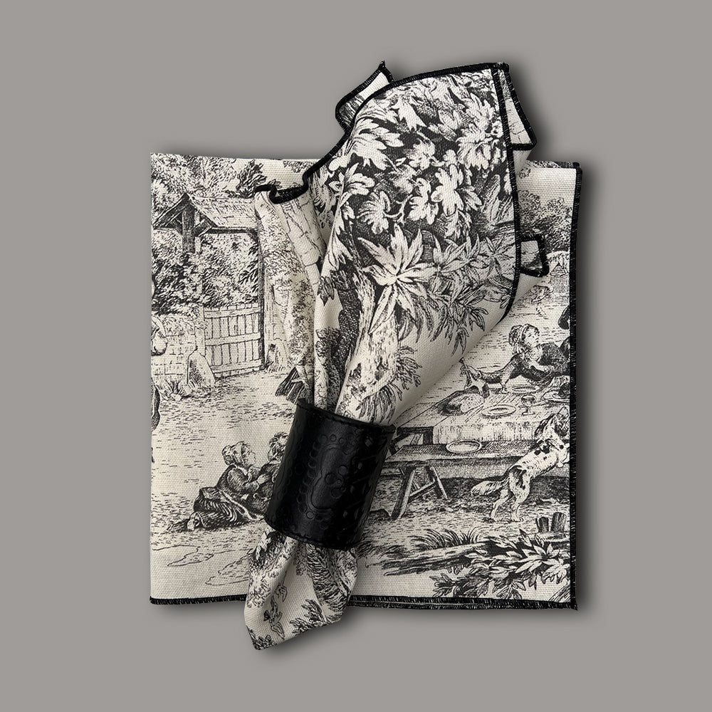 Serviette mit Toile de jouy Muster aus Baumwolle von Borgo delle Tovaglie im Fabton schwarz