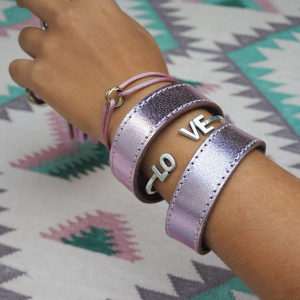 Armreif LIFESTYLE aus Leder glatt - flamingo