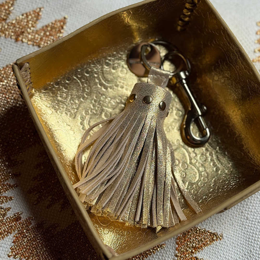 Keychain tassel VERSAILLES leather - gold