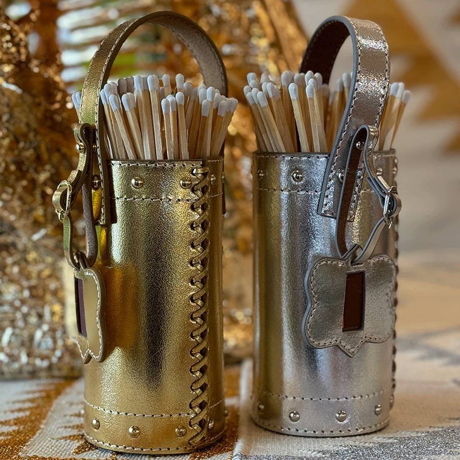 Streichholzbehälter LIFESTYLE aus Leder glatt im Farbton gold glänzend vom Brand FROHSINN