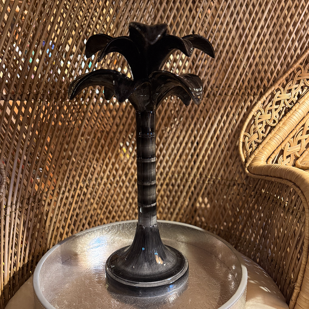 Kerzenständer PALME aus Keramik im Farbton Schwarz in Grösse gross von Les Ottomans