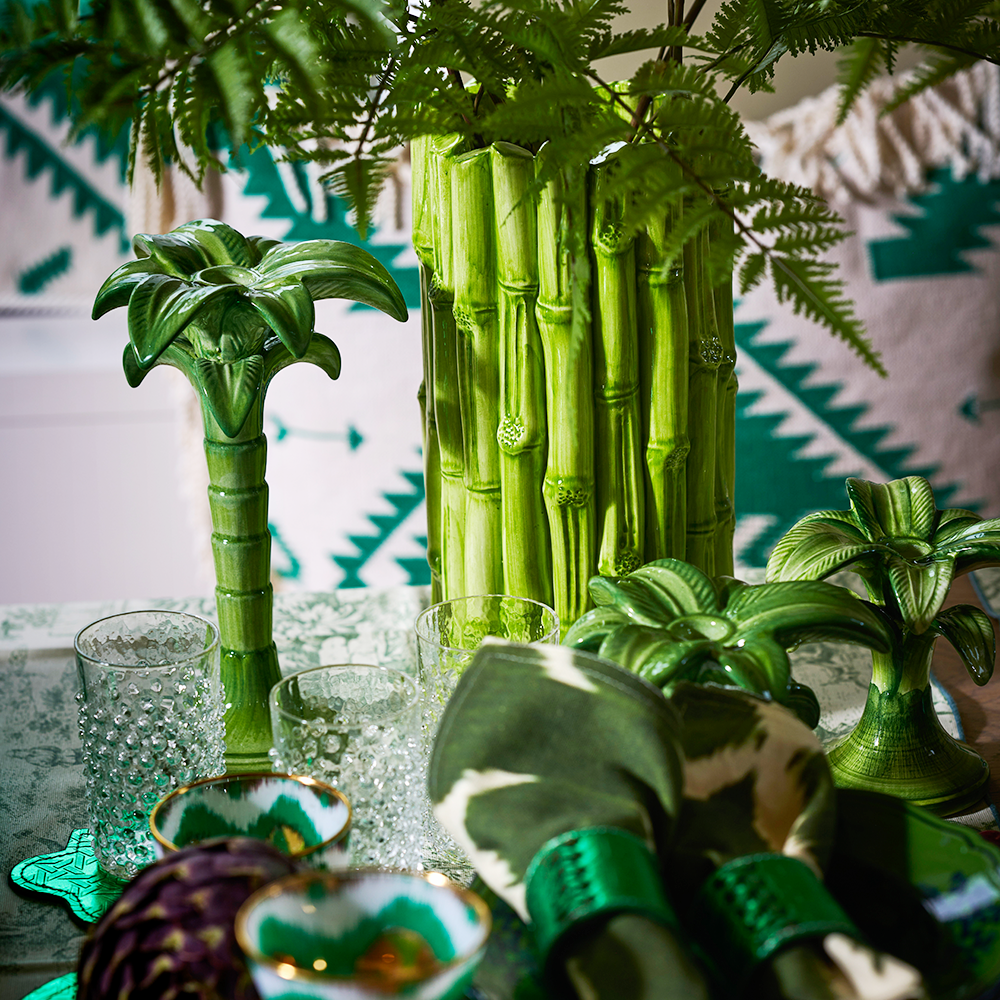 Kerzenständer PALME aus Keramik medium - grün