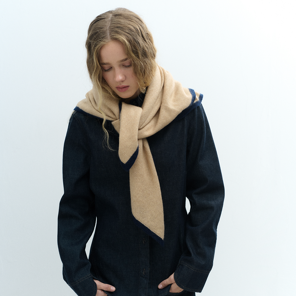 Kaschmirschal LOLA STOLA - beige/dunkelblau