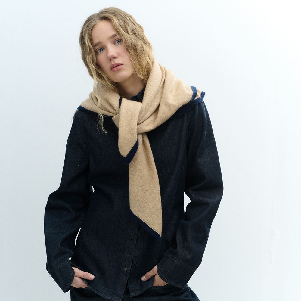 Kaschmirschal LOLA STOLA - beige/dunkelblau