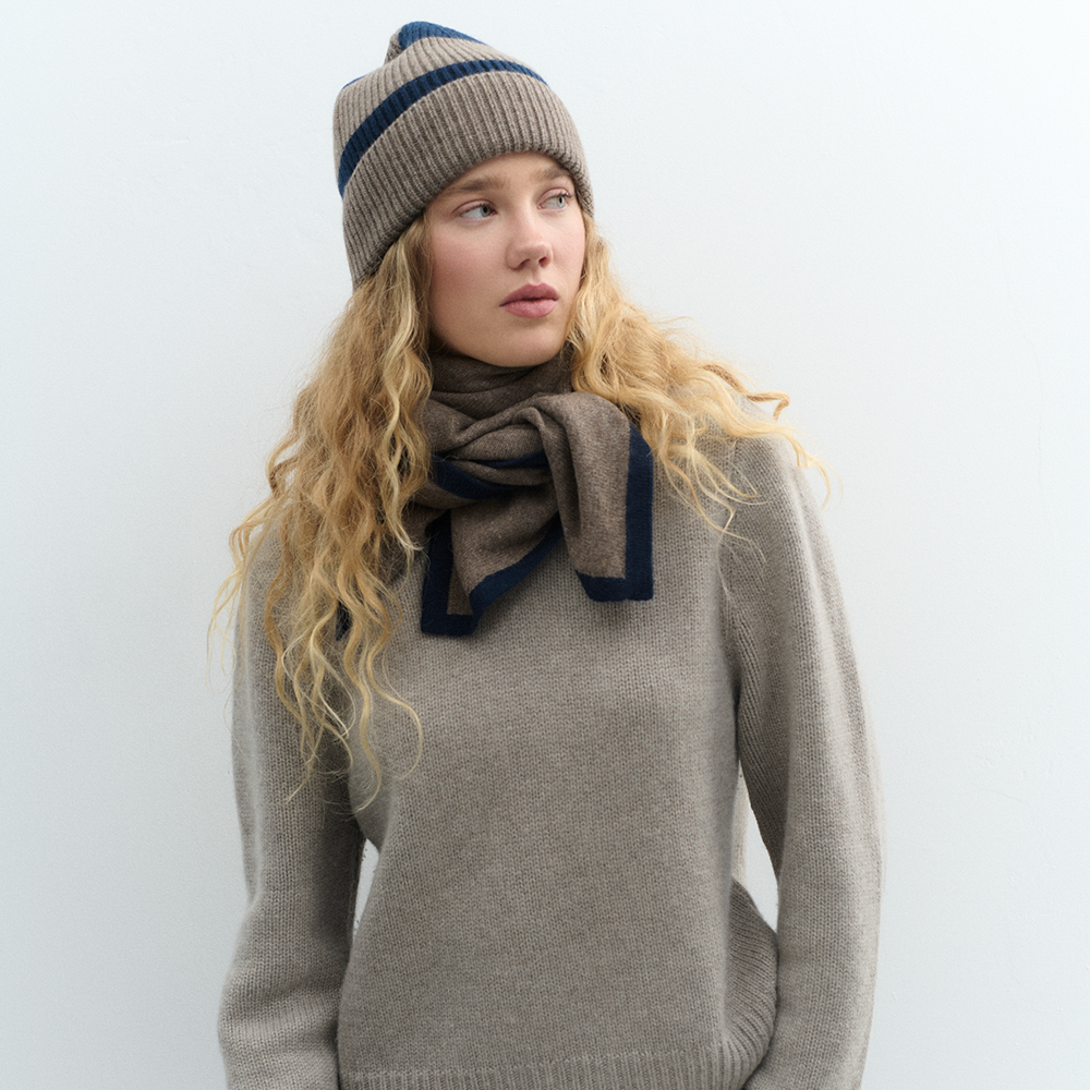 Kaschmirschal LOLA STOLA - taupe/blau