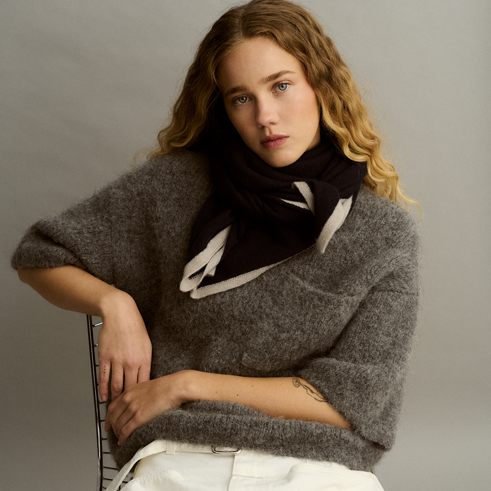 Kaschmirschal LOLA STOLA - dunkelblau/grau