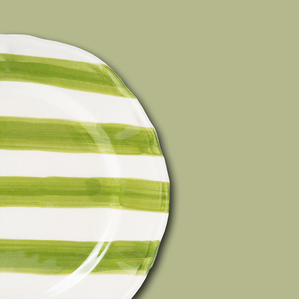 Beilageteller STRIPES Keramik von Les Ottomans im Farbton Grün / Weiss
