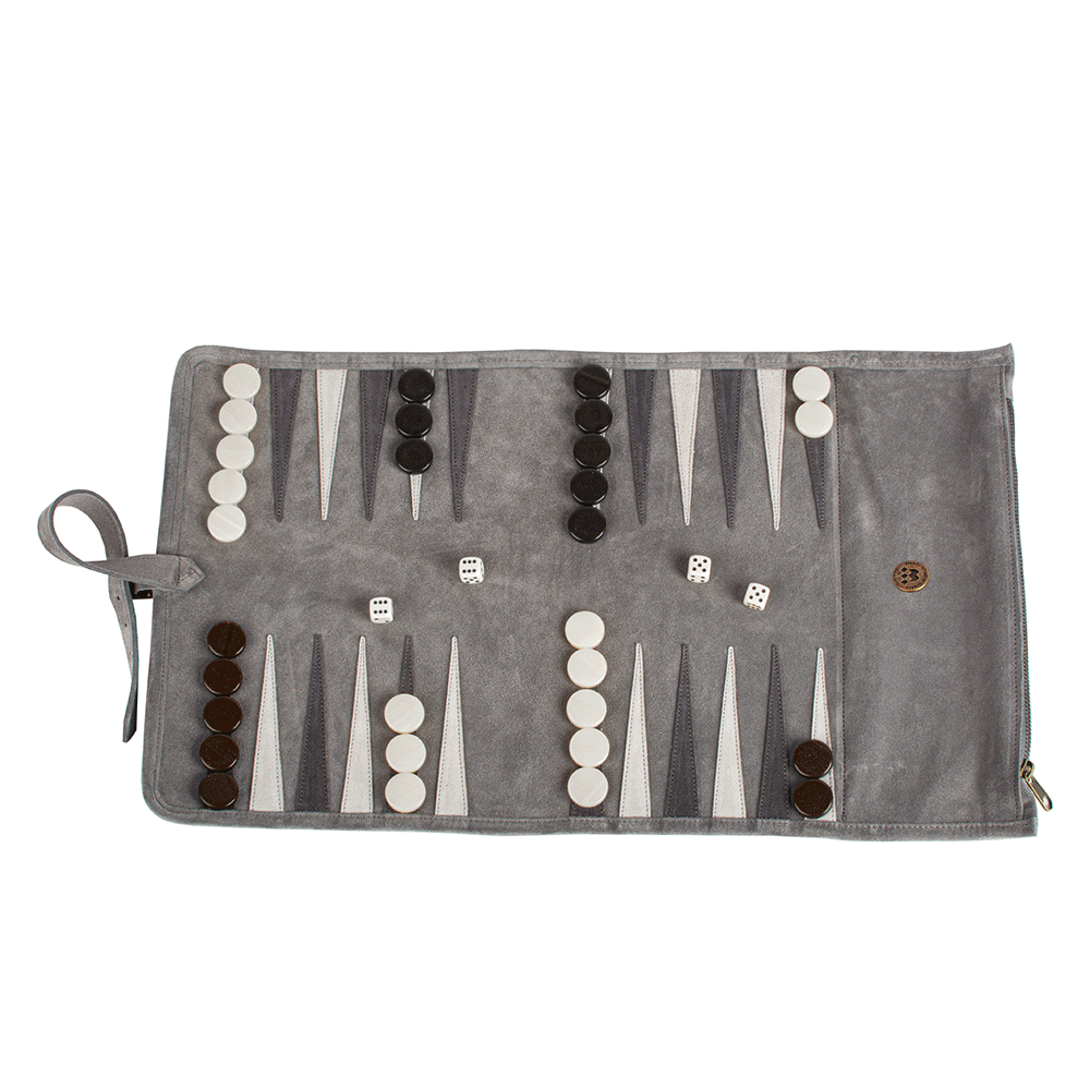 Reisespiel Backgammon Set aus Leder - grey in grau von Monopoulos