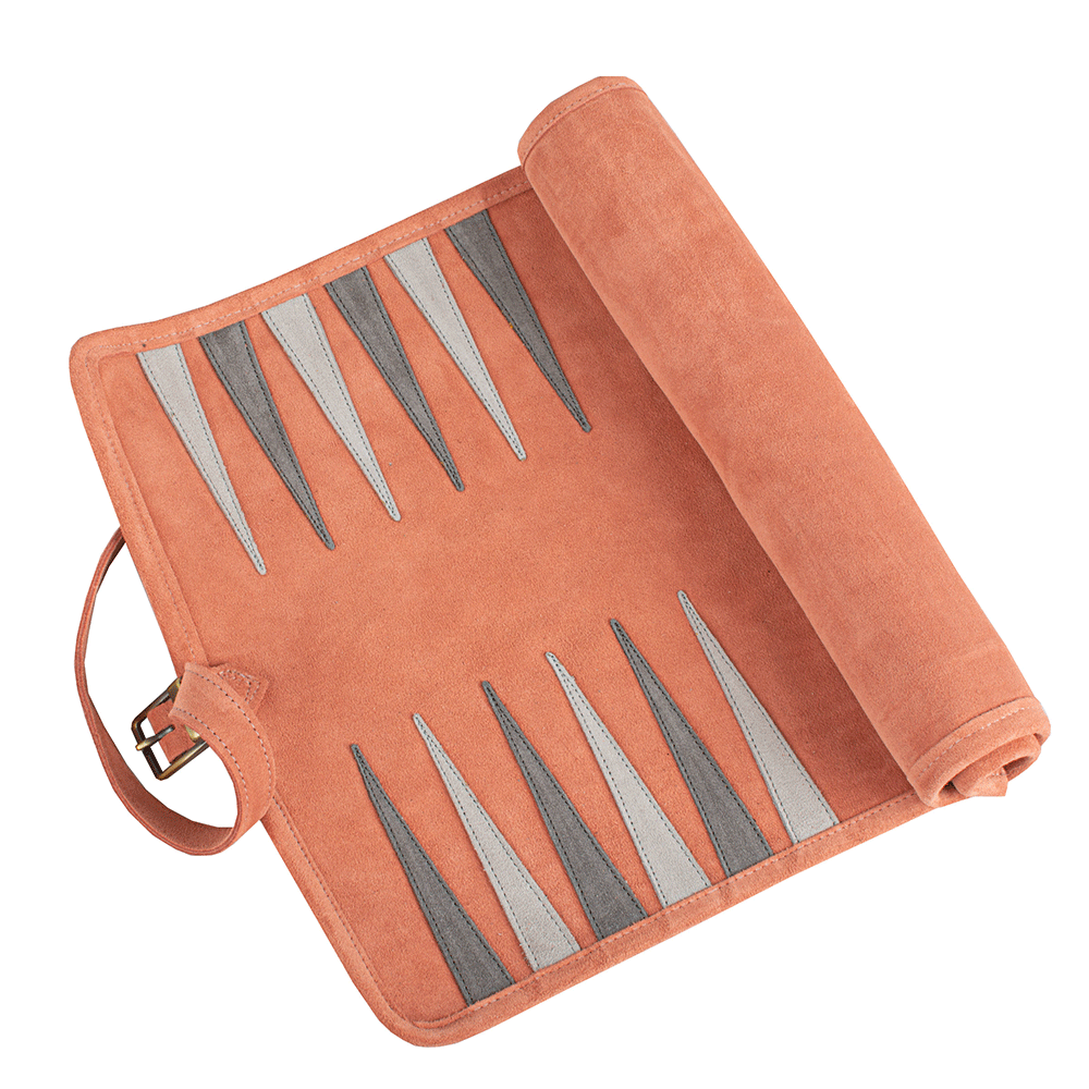 Reisespiel Backgammon Set aus Leder - salmon in rosa von Monopoulos