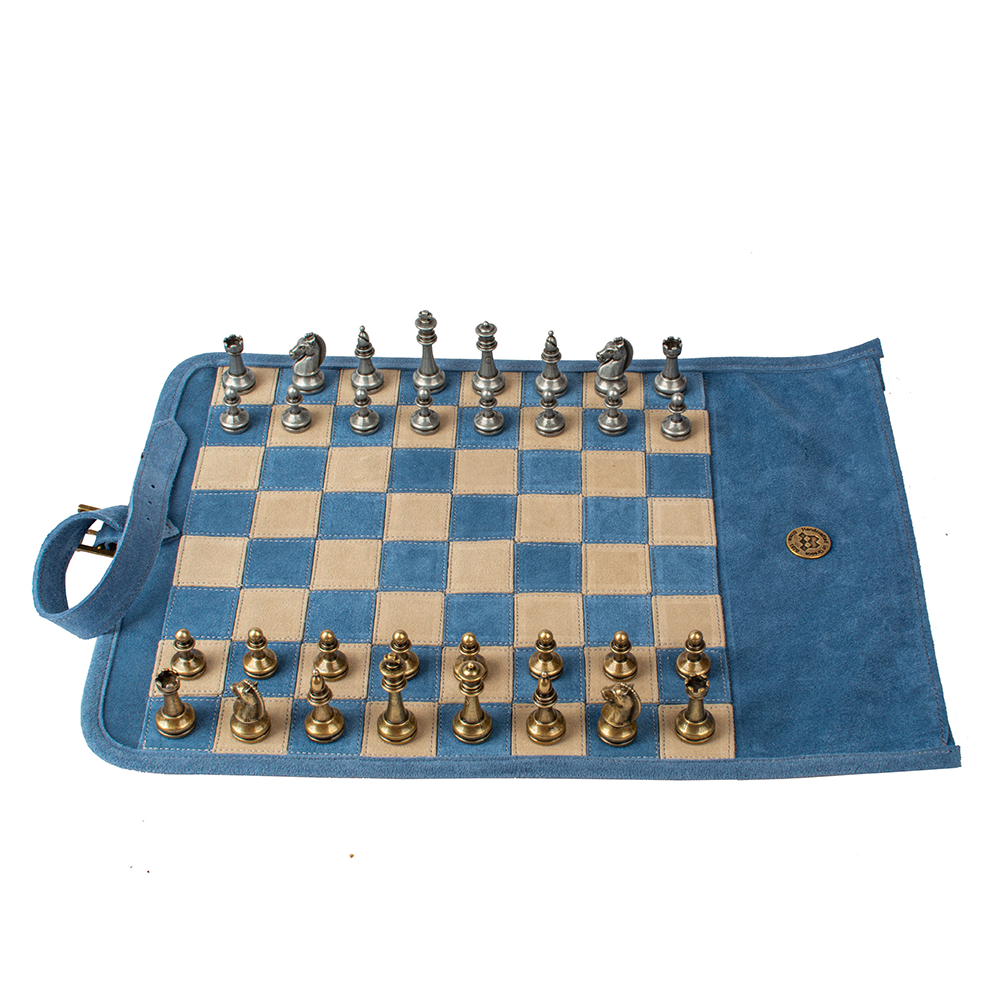 Reisespiel Schach Set aus Leder im Farbton denim blue von Monopoulos