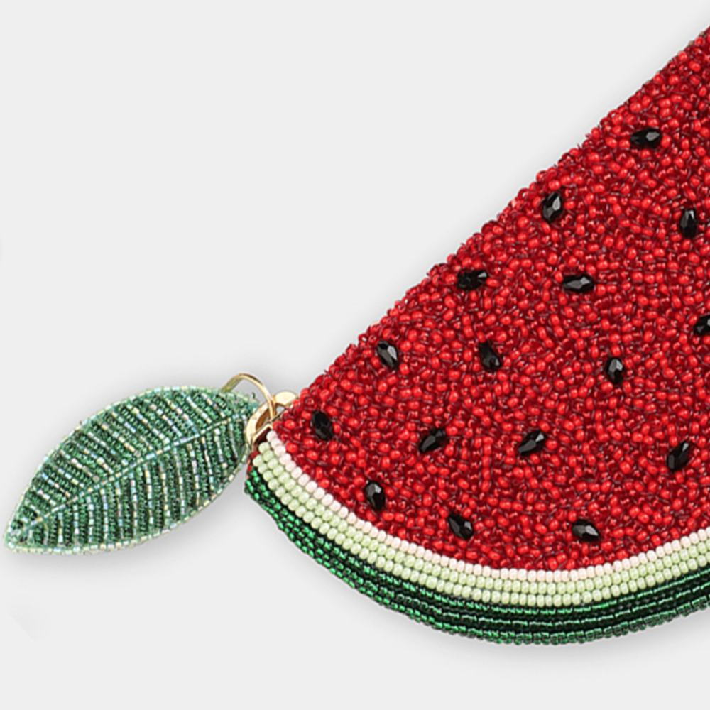 Portemonnaie Frucht in Form einer Wassermelone im Farbton rot grün von Olivia Dar, Handwerkskunst von Indien