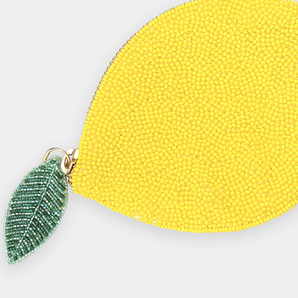 Portemonnaie Frucht in Form einer Zitrone im Farbton gelb von Olivia Dar, Handwerkskunst von Indien