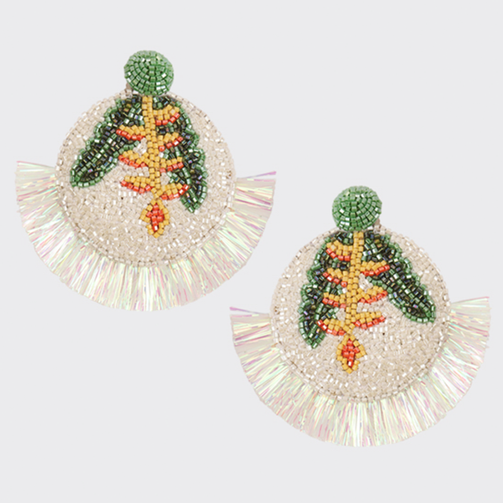 Ohrringe MOSAIC tropical im Farbton white von Olivia Dar, Handwerkskunst von Indien