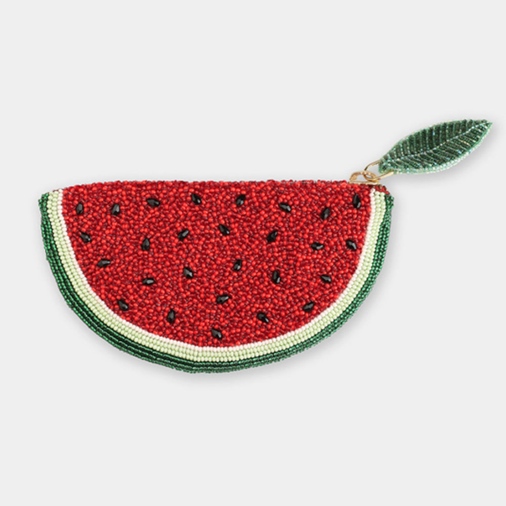 Portemonnaie Frucht in Form einer Wassermelone im Farbton rot grün von Olivia Dar, Handwerkskunst von Indien