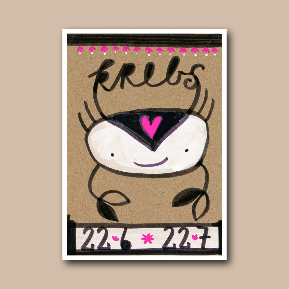 Grusskarte mit Sternzeichenmotiv Krebs von schönegrüsse.ch, Design und Produktion in der Schweiz