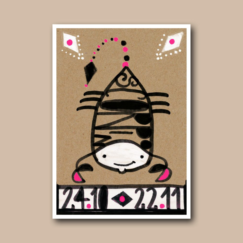 Grusskarte mit Sternzeichenmotiv Skorpion von schönegrüsse.ch, Design und Produktion in der Schweiz