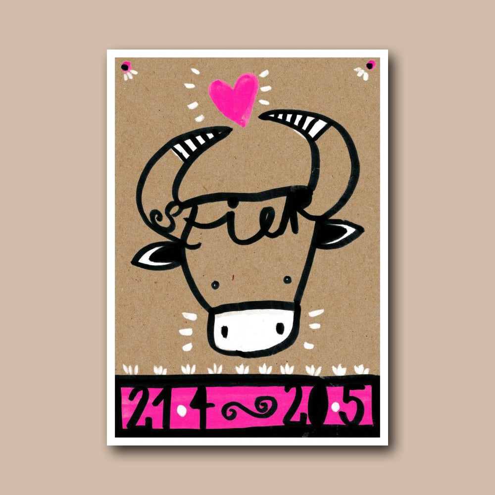 Grusskarte mit Sternzeichenmotiv Stier von schönegrüsse.ch, Design und Produktion in der Schweiz