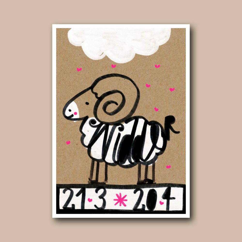 Grusskarte mit Sternzeichenmotiv Widder von schönegrüsse.ch, Design und Produktion in der Schweiz