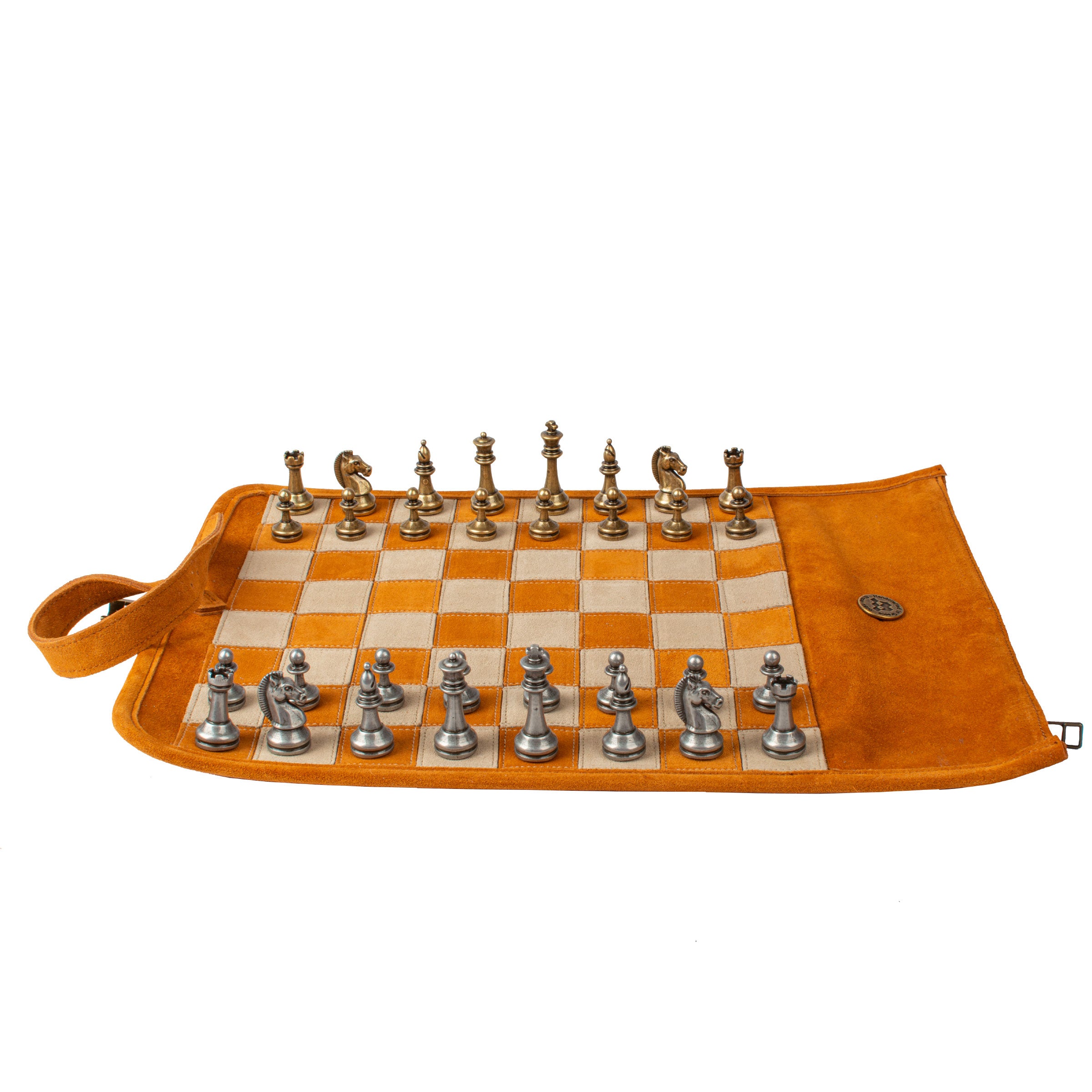 Reisespiel Schach Set von Monopoulos aus Leder im Farbton cinnamon brown
