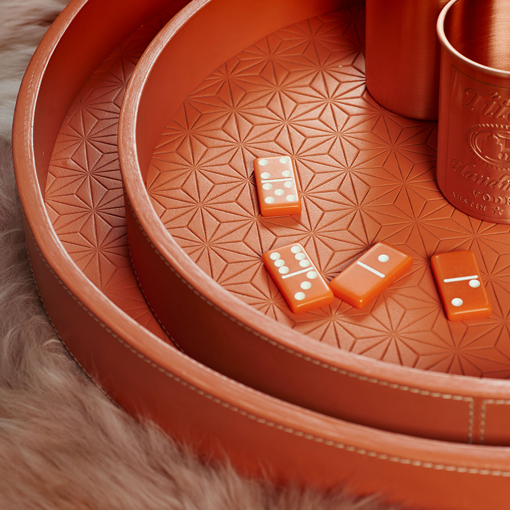 Tablett Rund LIFESTYLE aus Leder geprägt - orange