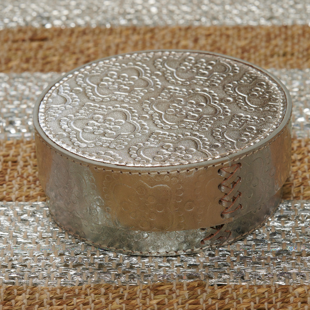 Round Box ICON embossed leather - silver