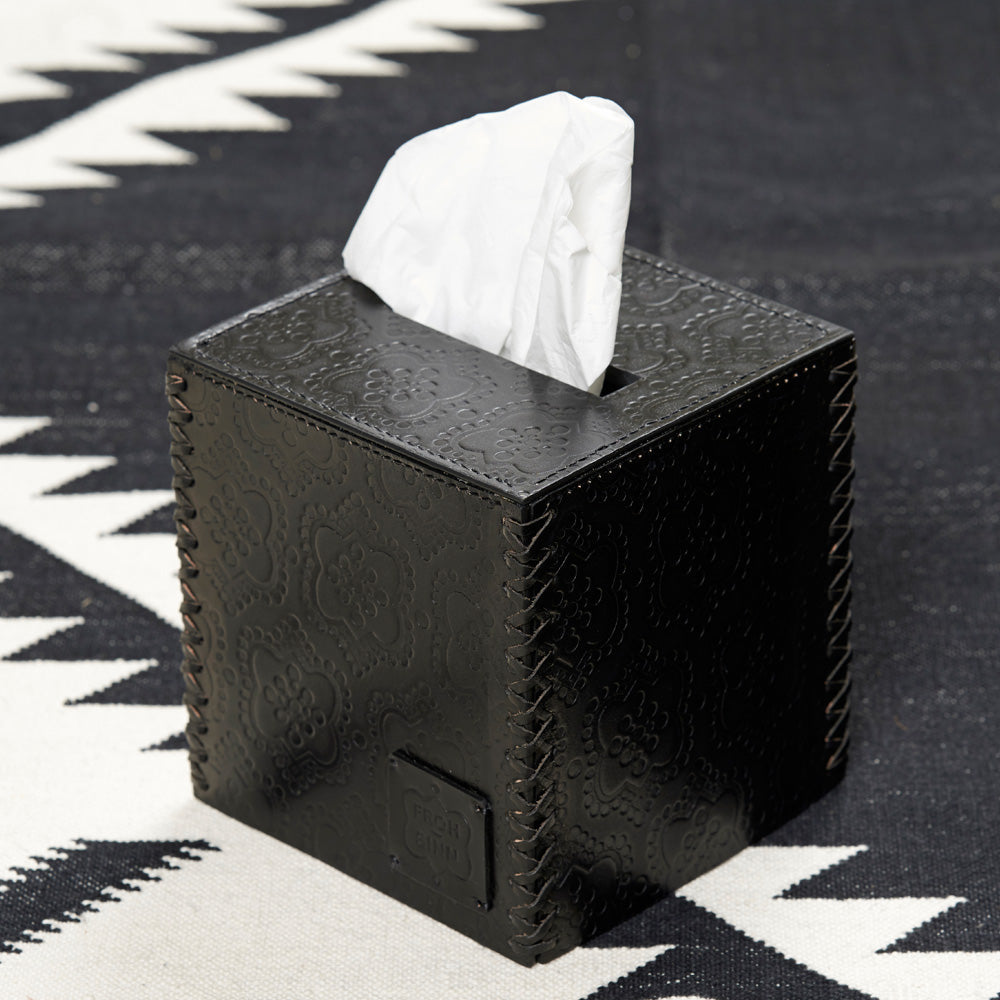 Schwarze Papiertuchbox aus Leder