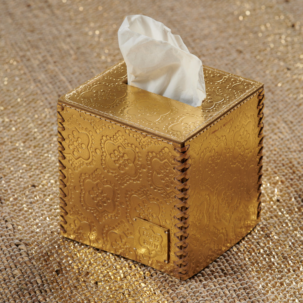 Gold farbige Papiertuchbox aus Leder