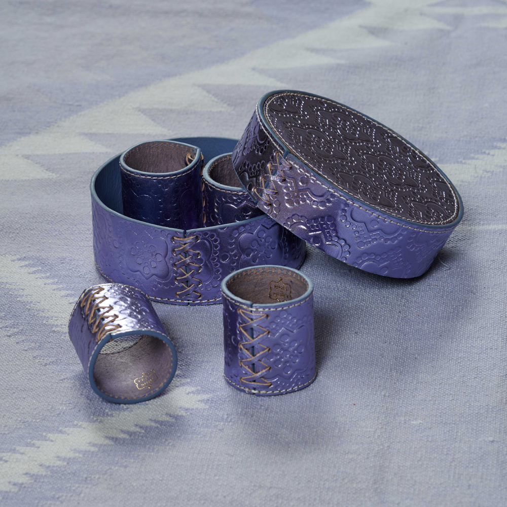 Napkin ring set ICON embossed leather - forget me not