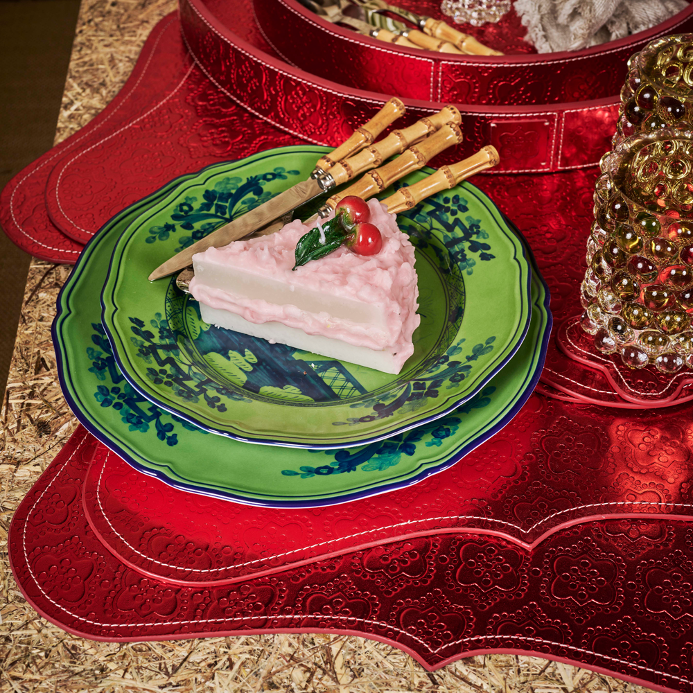 Tischset ICON aus Leder geprägt  - strawberry