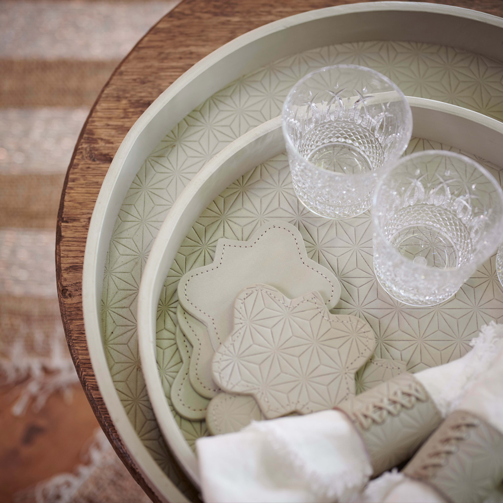 Tray round LIFESTYLE leather embossed - foggy