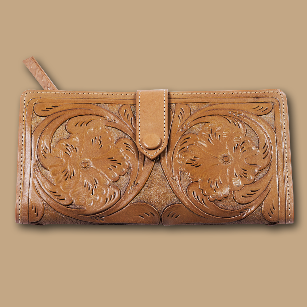 Portemonnaie Western Tucson ICON aus Leder geprägt in beige, geschlossen