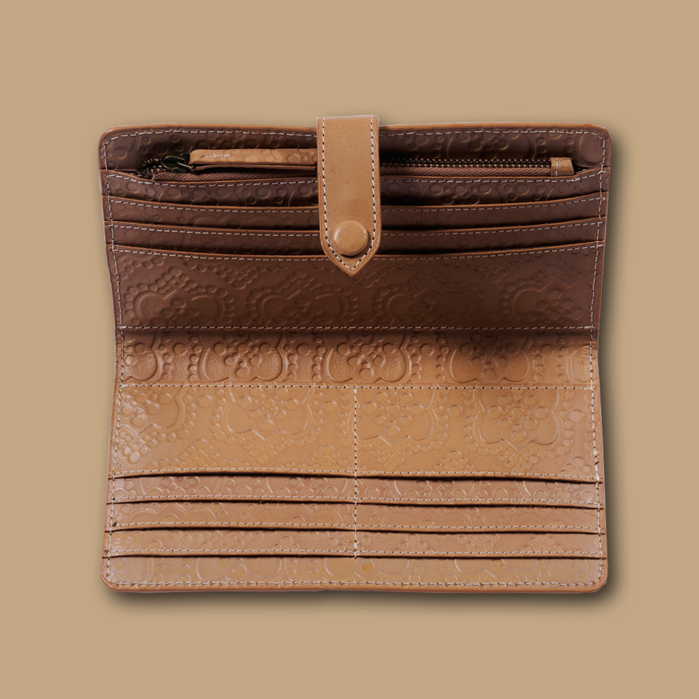 Portemonnaie Western Tucson ICON aus Leder geprägt in beige, offen