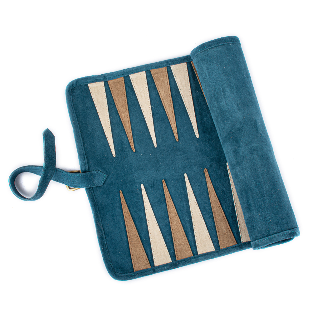 Reisespiel Backgammon Set aus Leder - raf blue