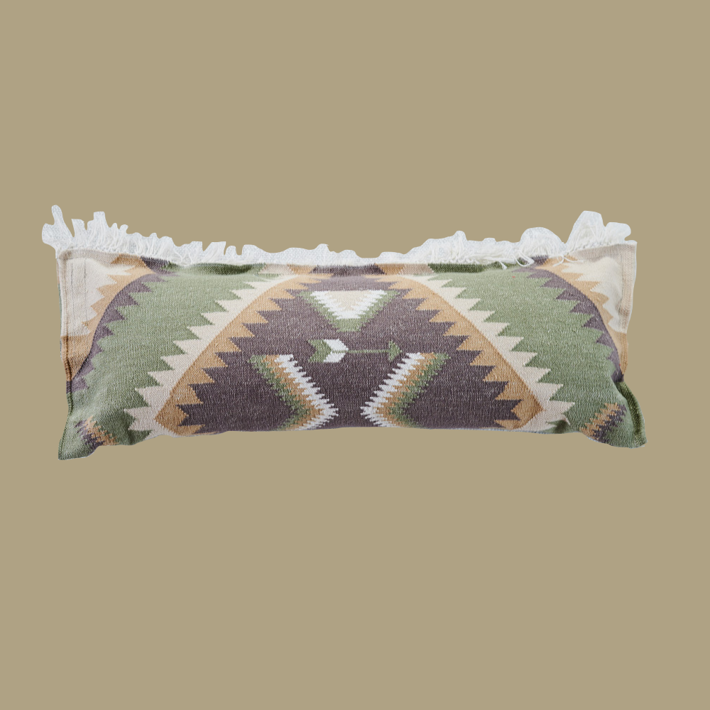 Rechteckiges Zierkissen NAVAJO mit Fransen olive