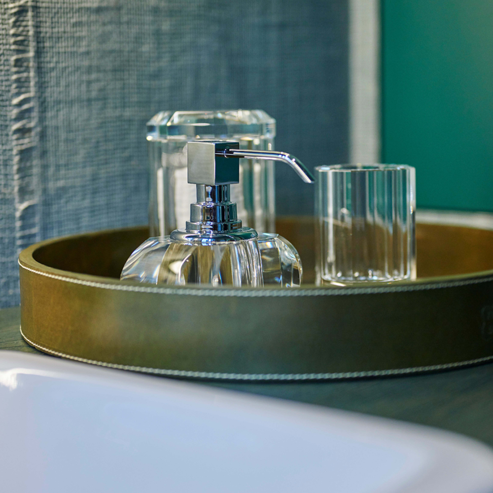 Crystal glass soap dispenser - clear / matt gold