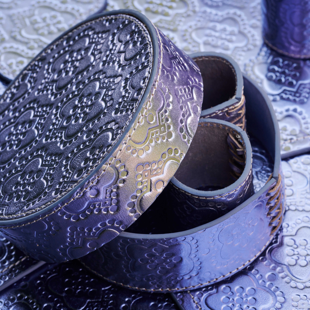 Napkin ring set ICON embossed leather - forget me not