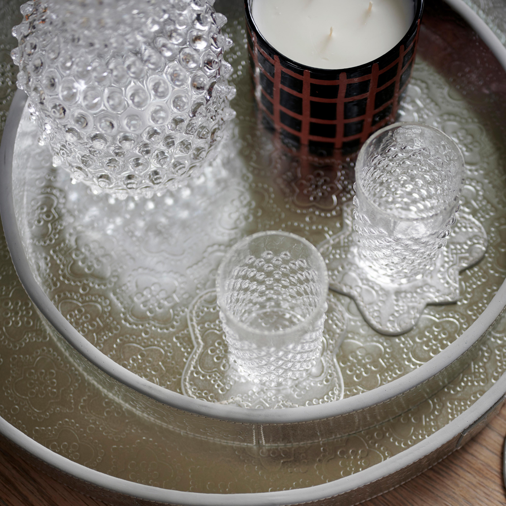 Tray round ICON leather embossed - silver