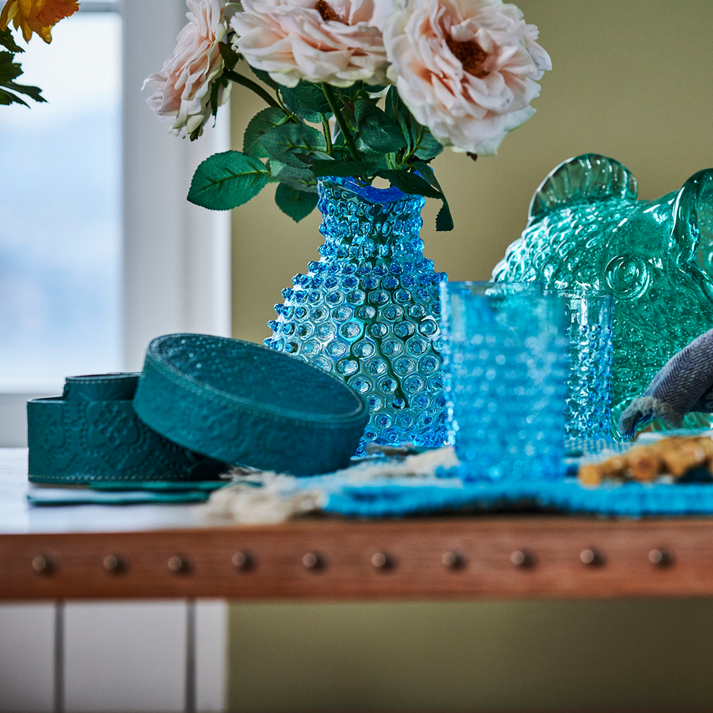 Round Box ICON embossed leather - turquoise