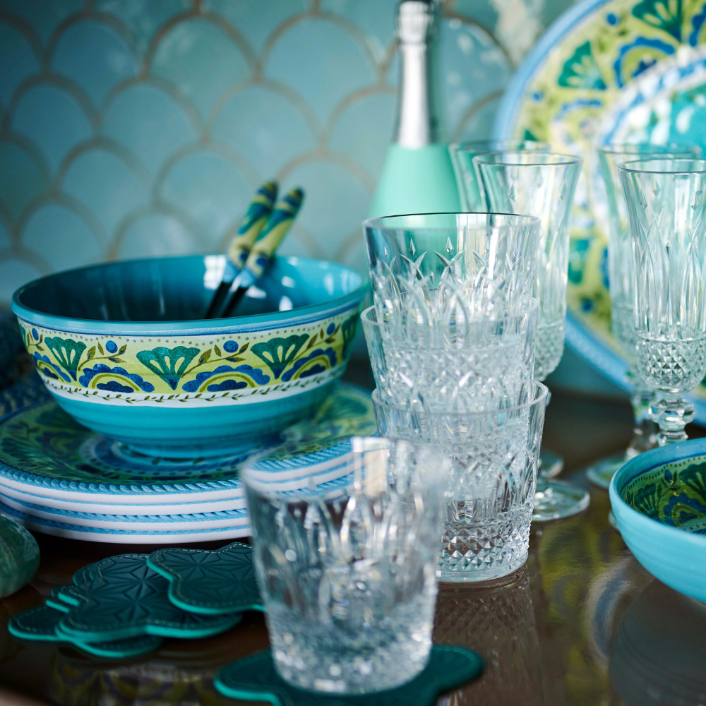 Teller gross aus Melamin - LONDON blau/grün
