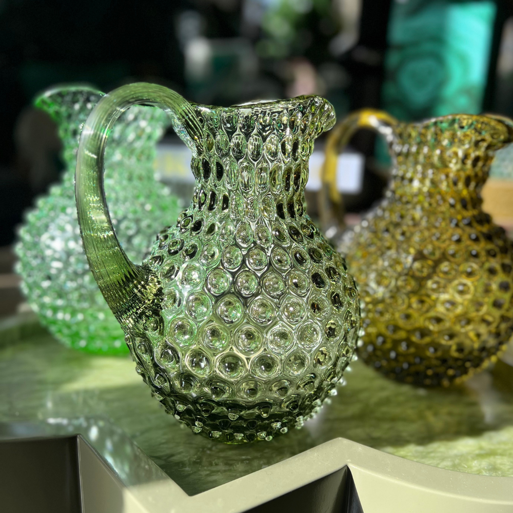 Crystal jug HOBNAIL - olive green