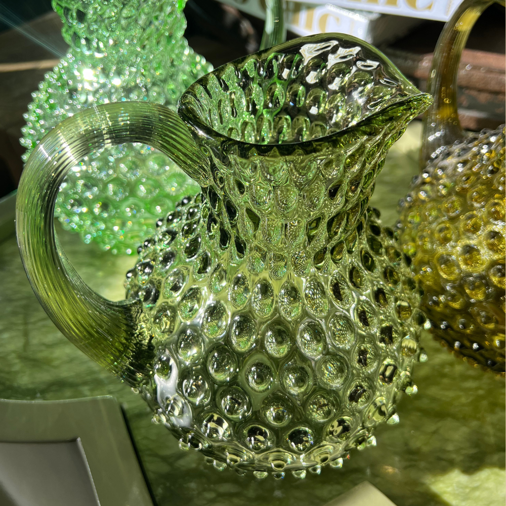 Crystal jug HOBNAIL - olive green