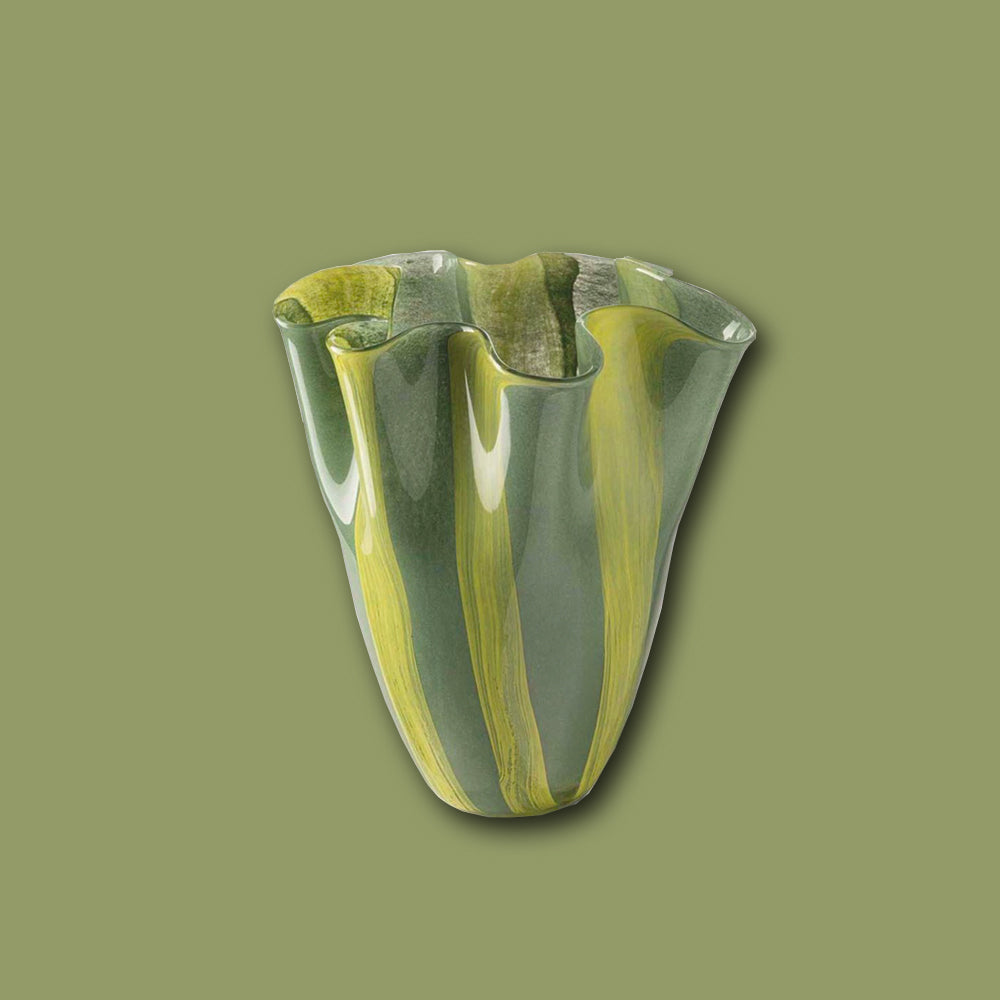 Vase GAILY medium von Abhika grün & gelb aus Glas