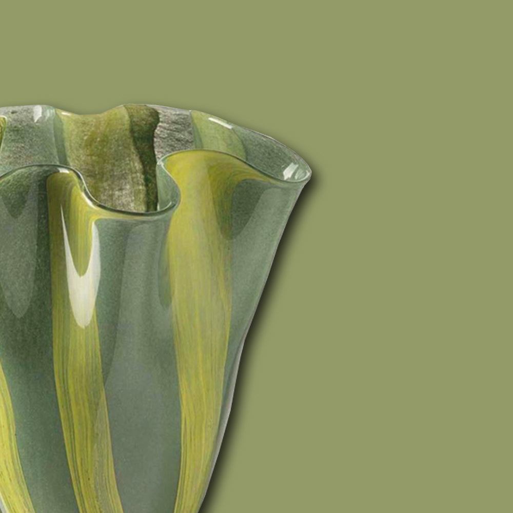 Vase GAILY medium von Abhika grün &amp; gelb aus Glas