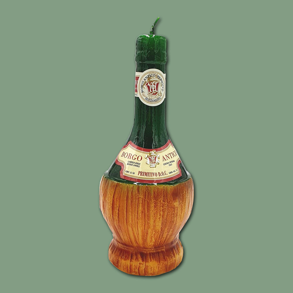 Kerze in Form einer Weinflasche  Chianti im Farbton grün von Cereria Introna